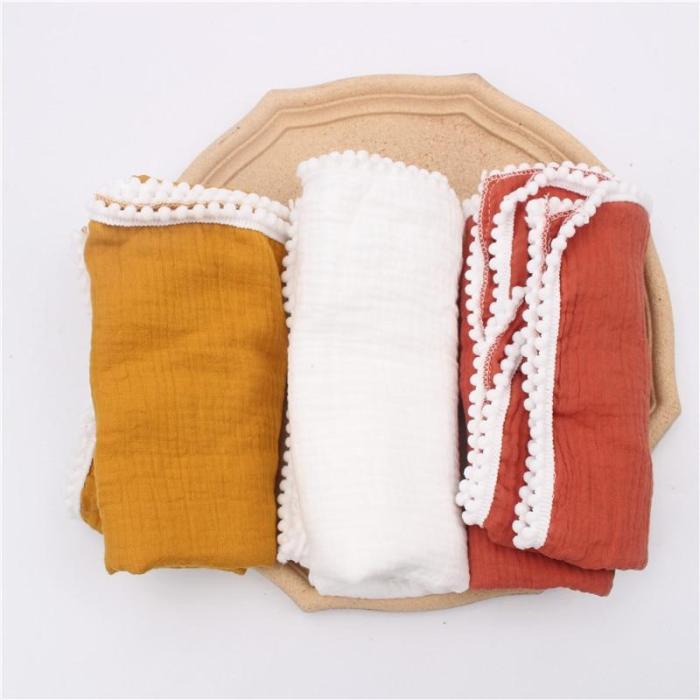 Cotton Pom pom Tassel Baby Swaddle Wraps Infant Stroller Cover Muslin Swaddle Blankets Newborn Blanket Bath Gauze Towel