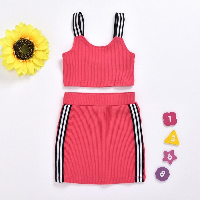 Fashion baby girl clothes summer Sleeveless Set Sling Off Shoulder Tops+skirts Casual Outfits