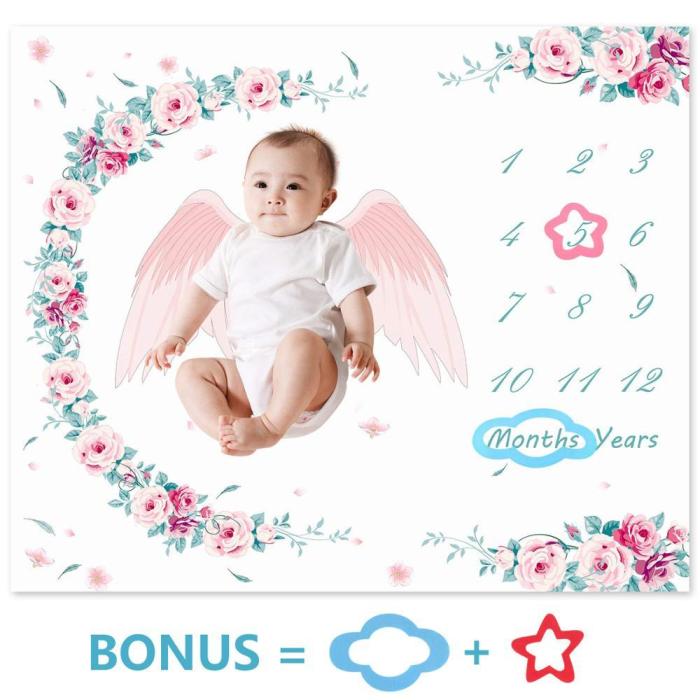 100x120cm Baby Milestone Blanket Thermal Soft Fleece Swaddle Stroller Wraps Newborn Floral Photography Props Background Cloth