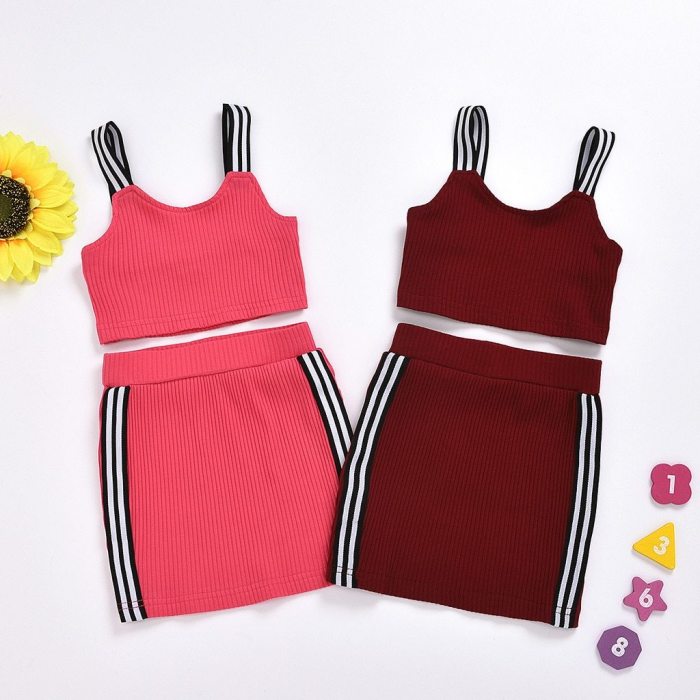 Fashion baby girl clothes summer Sleeveless Set Sling Off Shoulder Tops+skirts Casual Outfits