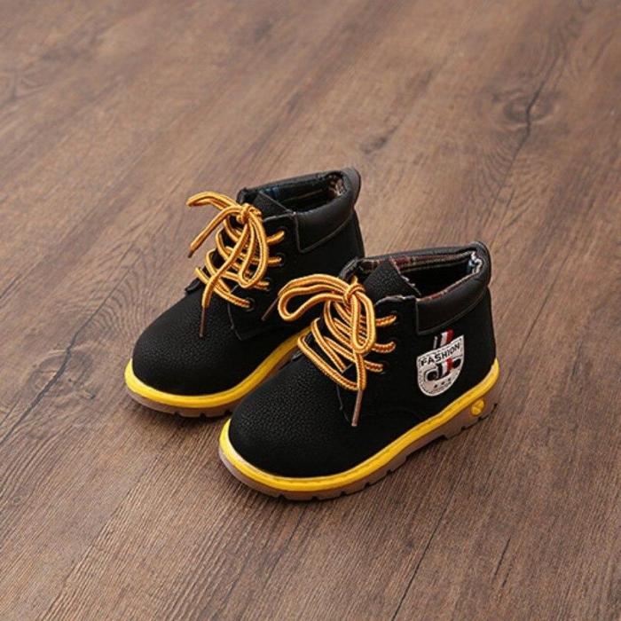 Winter PU Leather Kids Baby Girl Boys Shoes Boots Waterproof Breathable Low-Heeled Ankle Shoes casually