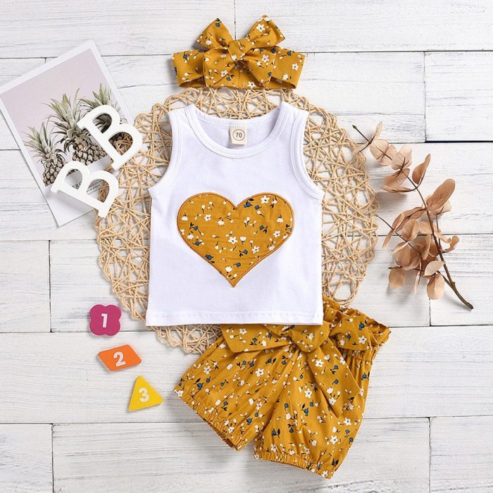 2020 Summer Kids Clothes Fashion Infant Newborn Baby Girls Casual Floral Vest Tops Shorts Pants Casual Outfits Set