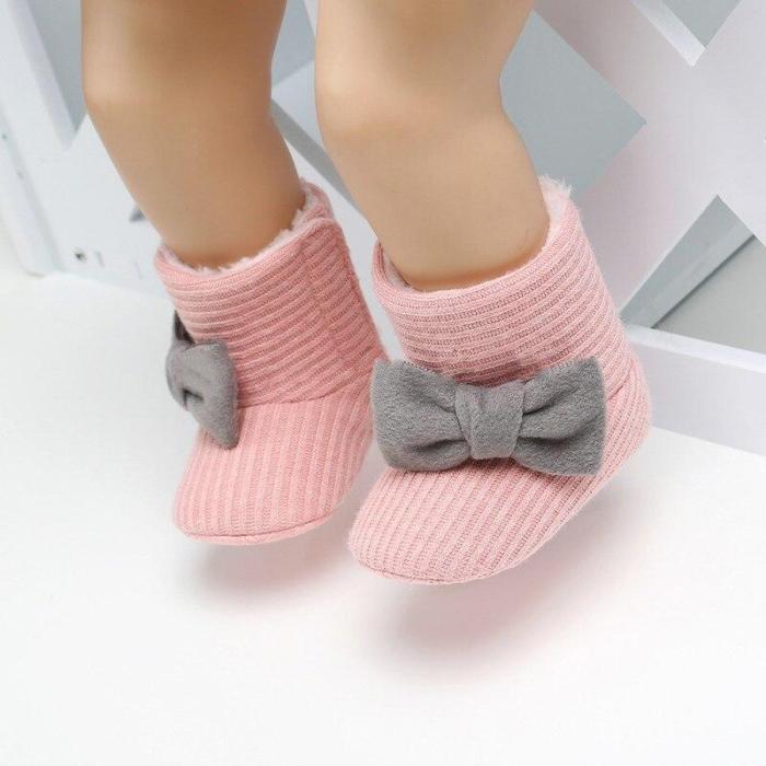 Fashion Baby Girls Boot Newborn Winter Warm Knit Boots Toddler Infant Soft Sole Shoes Flower Baby Shoes 0-18M