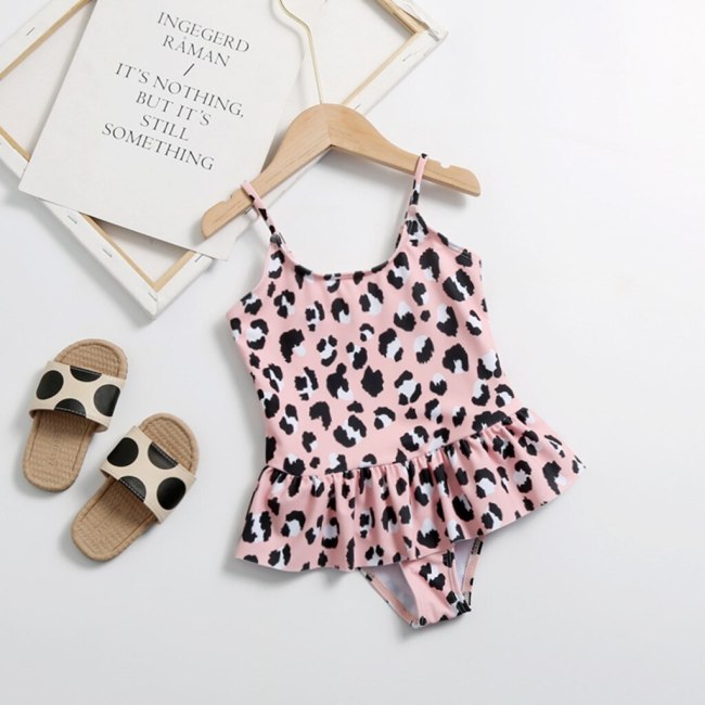 Hot sale baby swimwear summer Kids Girls Leopard Print Straps Ruffle One Piece Swimsuit Swimwear