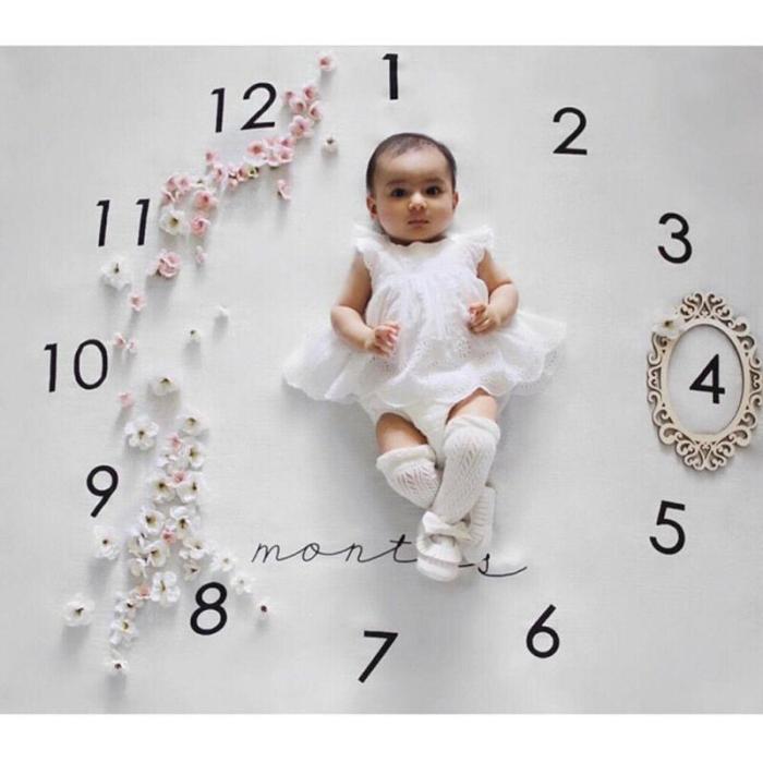 Baby Blanket Milestone Photography Newborn Baby Blanket Monthly Flowers Numbers Photo Prop