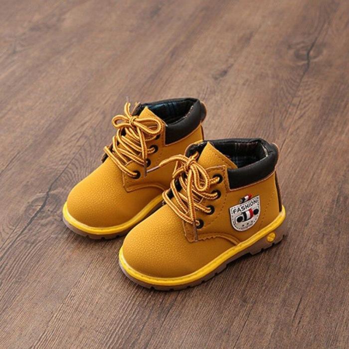 Winter PU Leather Kids Baby Girl Boys Shoes Boots Waterproof Breathable Low-Heeled Ankle Shoes casually