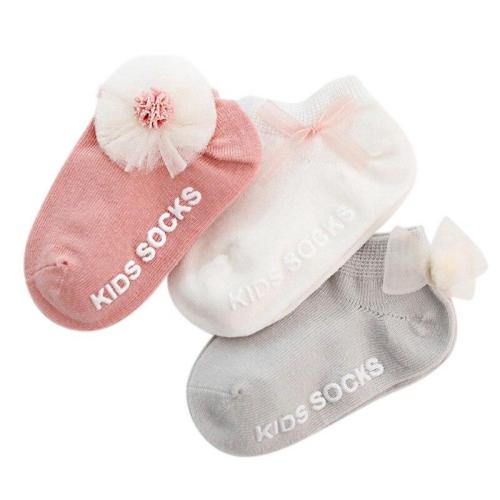 Summer 0-3 T Toddler Solid  Lace Bow Socks Kids Baby Boys Girls Cotton Breathable Anti Slip Indoor Walk Short Socks