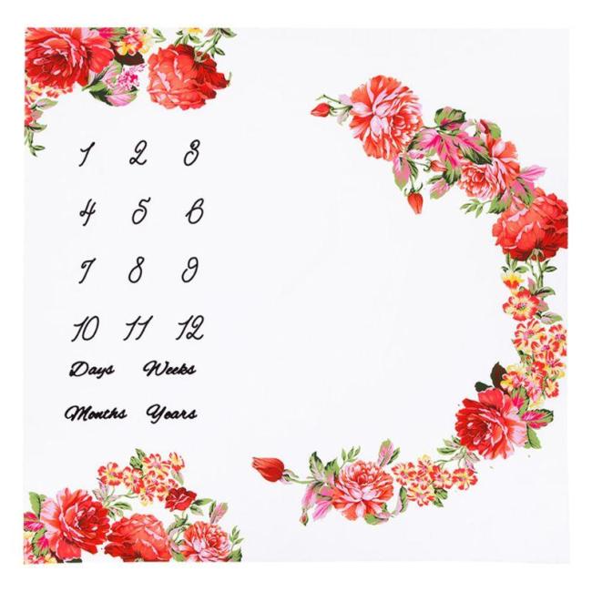 Newborn Baby Milestone Number Flower Pattern Mat Blanket Photography Background Backdrop Cloth  1 Pc