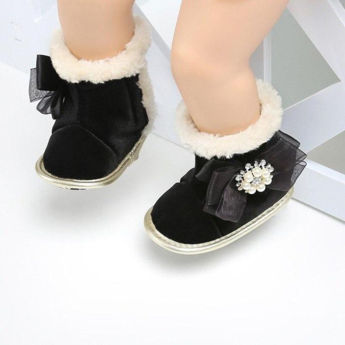 Winter Baby Snow Boots Kids Flock Soft Bottom With Cute Flower Moccasins Boots Newborn Baby Toddler Super Warm