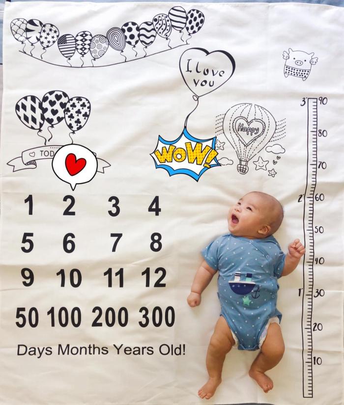 Infant Baby Milestone Blanket Balloon Photo Photography Props Backdrop Cloth Calendar Bebe Boy Girl Accessories 100x100cm