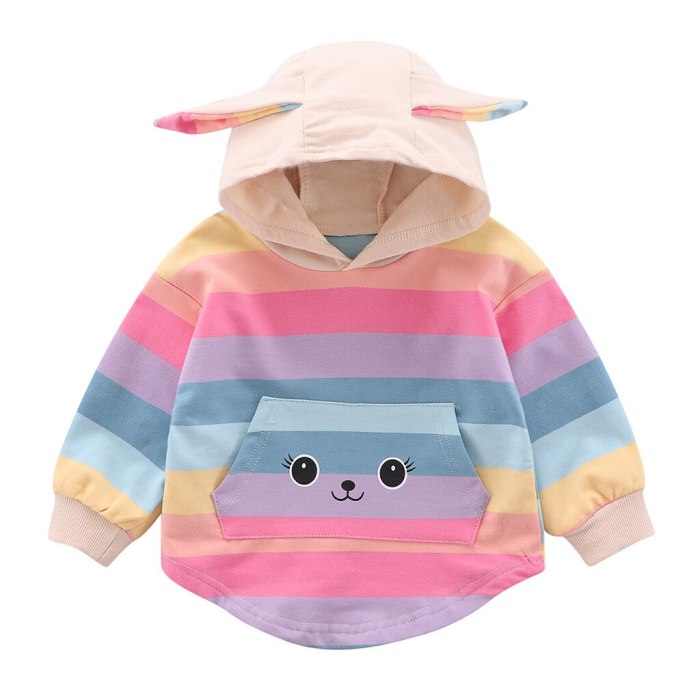 Trendy Fall Sweatshirt Kids Infant Baby Girls Rainbow 3D Rabbit Ear Print Sweatshirts