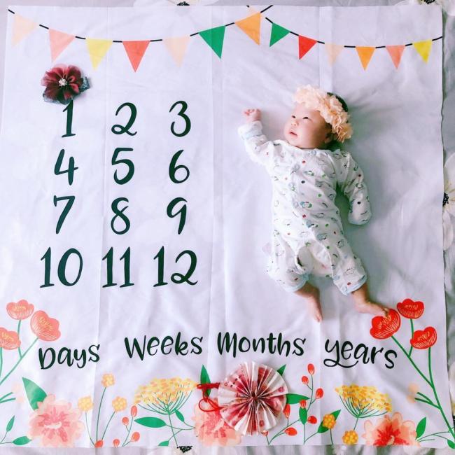 Floral Printed Baby Milestone Blanket Photography Photo Props Newborns Infant Growth Monthly Backdrop Cloth Commemorative