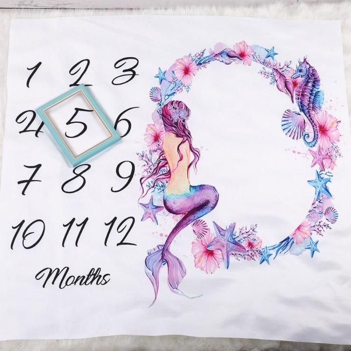 Baby Milestone Blanket Mermaid butterfly Photography Props Shooting Background Cloth Newborns Growth Monthly Souvenir Rug Gift