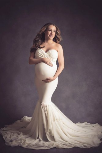 Solid Color Lace Buttom Soft Maternity  Photoshoot Gowns  Dress