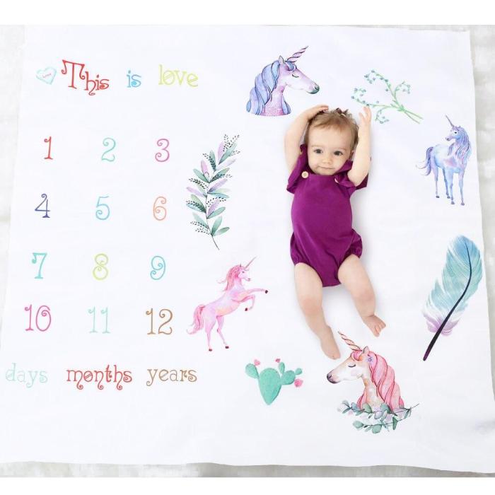 Unisex Baby Milestone Blanket Newborn Photography Photo Props Cartoon Animal Toddler Memorial Day Monthly Background Cloth