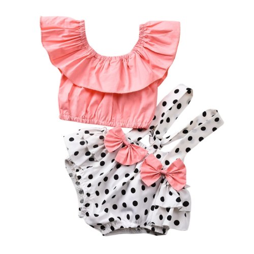 New Summer Clothes For Baby Girl Infant Baby Girls summer Shirt Tops Bow Dot Ruffle Suspender Shorts Outfits Set