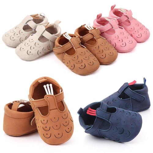 New Hollow Cute first walkers Anti-slip Pu leather crib Girls Sneakers T strap Baby shoes