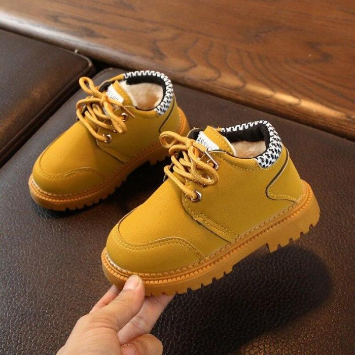 Plus velvet Leather Boots Baby Boys Lace-Up Shoes Anti-slip Walking Shoe Super Warm