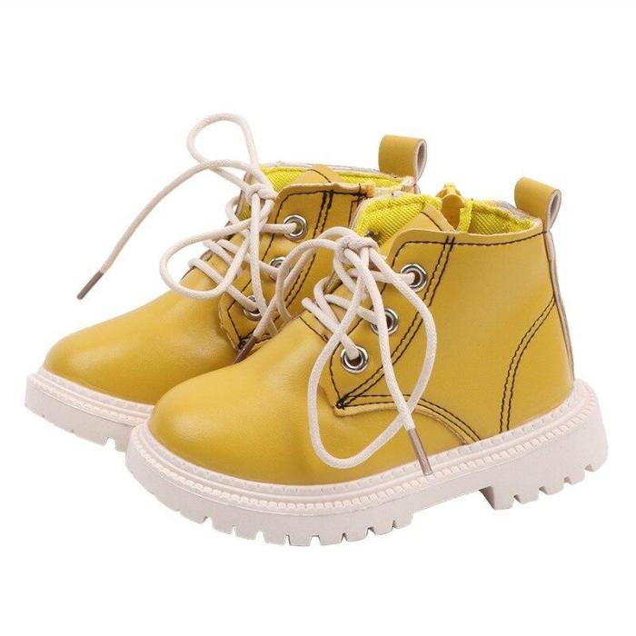 Spring Autumn Children Casual Leather Martins Boots Baby Girls Boys Lace-Up Shoes Walking Shoes for Winter