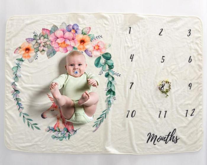 Baby Milestone Blanket Photography Prop Flannel Monthly Background Cloth Newborn Soft Bedding Swaddle Wraps Toddler Bath Towel