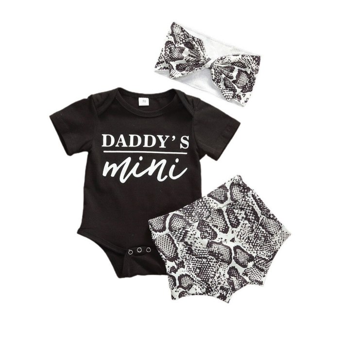 Newborn baby girl clothes Boys Short Sleeve Letter DADDY'S MINI Print Romper Shorts Headband Outfits