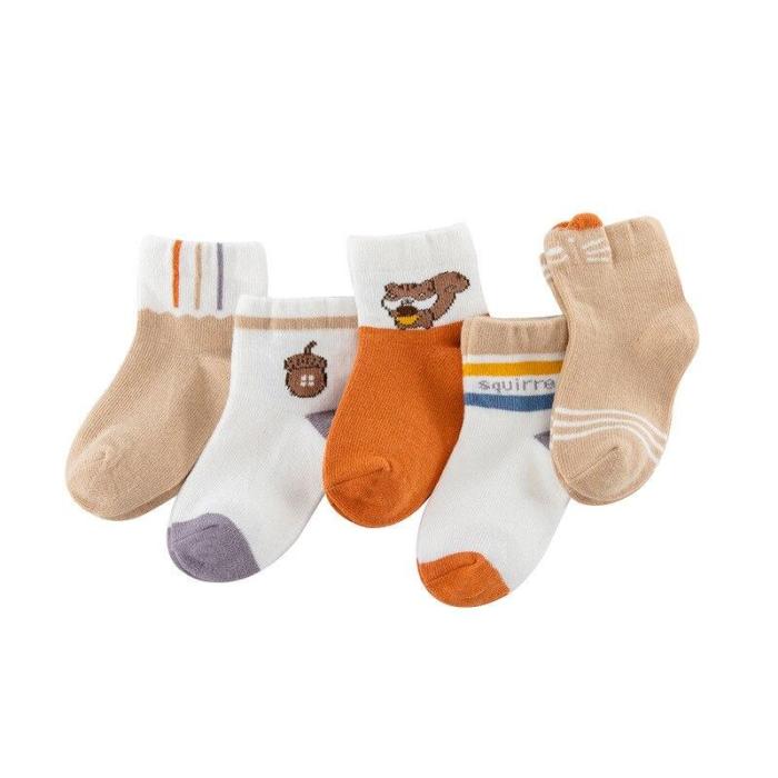 7 Kinds Soft Cotton Boys Girls Socks Baby Socks Cute Cartoon Pattern Kids Socks For Baby Boy Girl  Suitable For 1-12Y 5pcs
