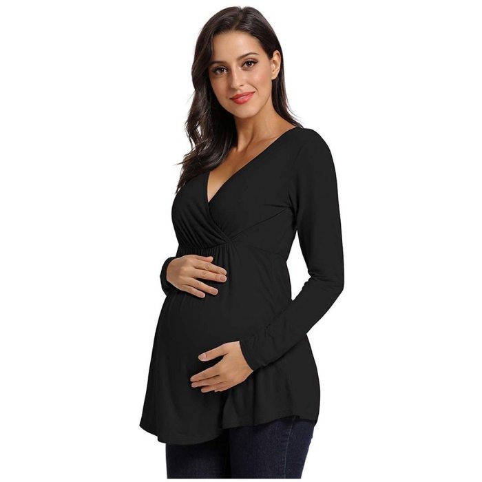 Fashion Women Maternity Long Sleeve Solid Color Nursing Tops Shirt