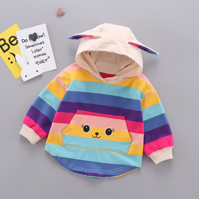 Trendy Fall Sweatshirt Kids Infant Baby Girls Rainbow 3D Rabbit Ear Print Sweatshirts