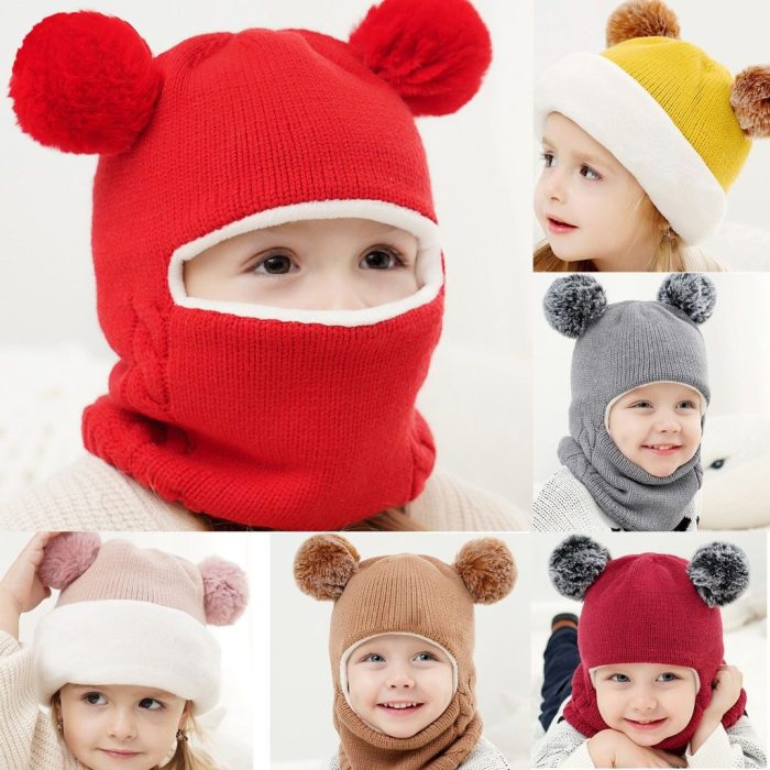 Fashion Children warm hat Kid Baby Boy Girl Hooded scarf Caps Hat Winter Warm Knit Flap Cap