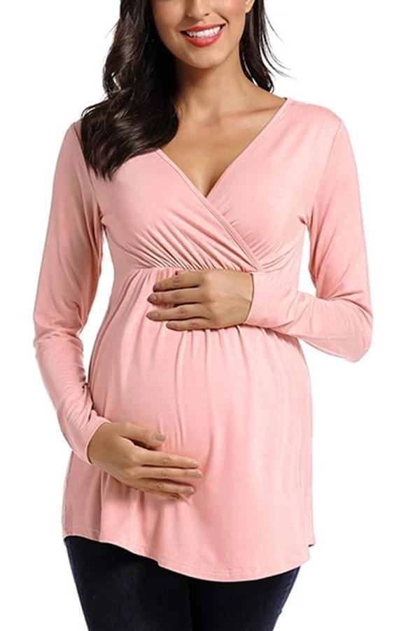 Fashion Women Maternity Long Sleeve Solid Color Nursing Tops Shirt