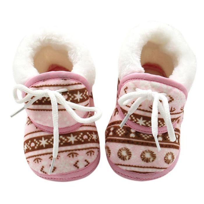Cute Baby Boots Shoes Spring Warm Soft Baby Retro Printing Shoes Cotton Padded Infant Baby Boys Girls Soft Boots 6-12M