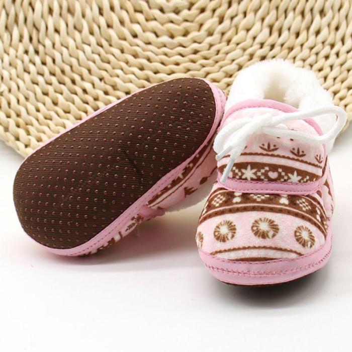 Cute Baby Boots Shoes Spring Warm Soft Baby Retro Printing Shoes Cotton Padded Infant Baby Boys Girls Soft Boots 6-12M