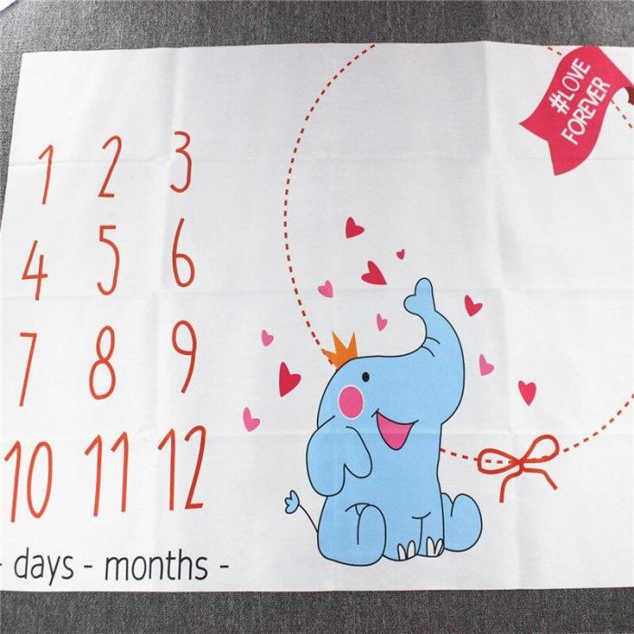 Infant Baby Milestone Blanket Photography Props Monthly Backdrop Cloth Elephant Calendar Bebe Boy Girl Accessories 39*47inch