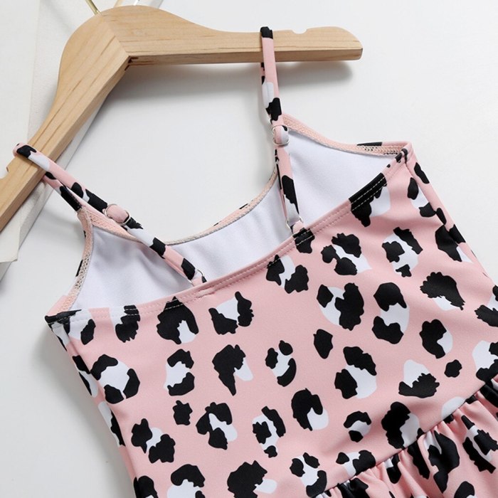 Hot sale baby swimwear summer Kids Girls Leopard Print Straps Ruffle One Piece Swimsuit Swimwear