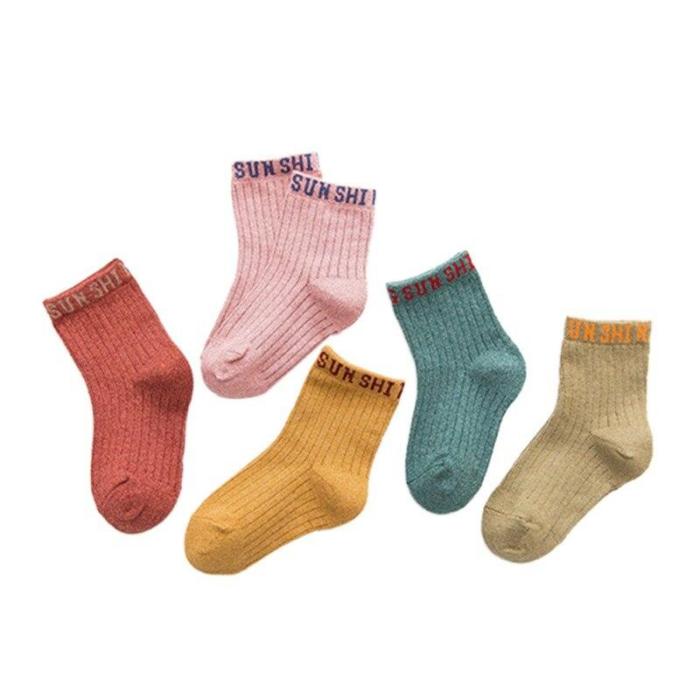5pairs/Set Kids Socks Cotton Causal Short Socks Solid Children Sock For Girl Boy Children 1-8Y