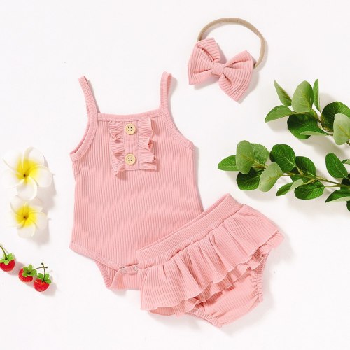 Toddler Baby Girl Clothes Set Clothes Solid Suspender Romper Bodysuit+Floral Print Shorts Outfits