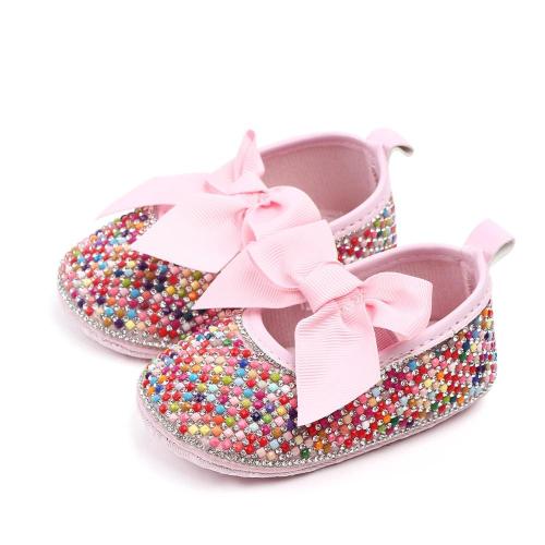 Crib shoes Girls Princess Mary Jane shoes DIY Crystal Pearl baby shoes with  Soft Soled Anti-Slip Bow Shoe Footwear