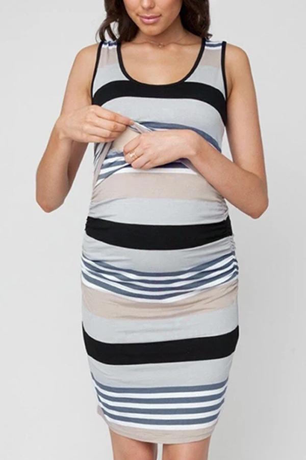 2020 Summer Maternity Dress Women Maternity Sleeveless Comfy Stripe Print Nursing Dress For Breastfeeding