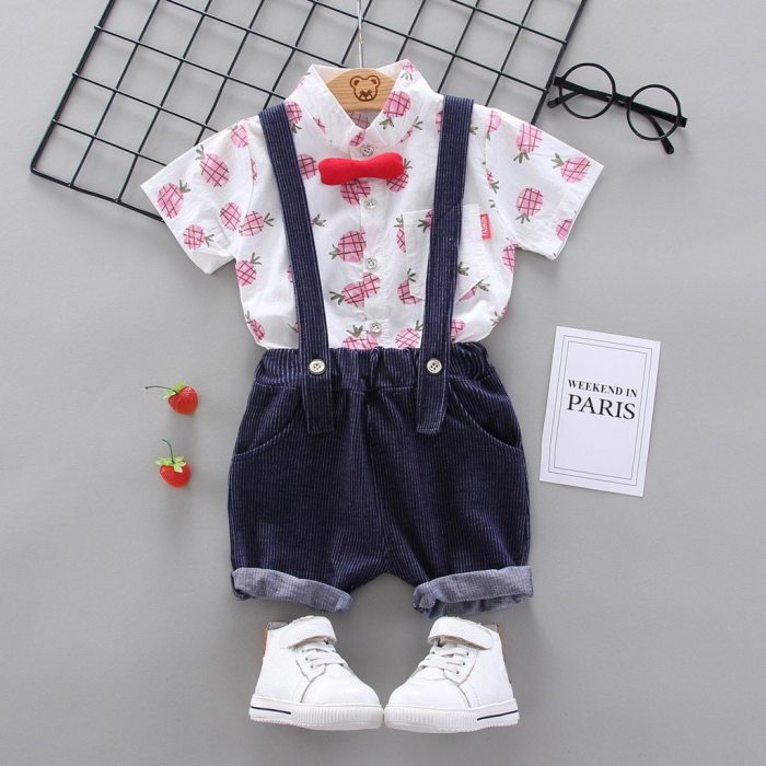 Fashion 1-4Years Infant Baby Boys Clothes Cartoon T-shirt Tops+Strap Pants Suspender Outfits Set