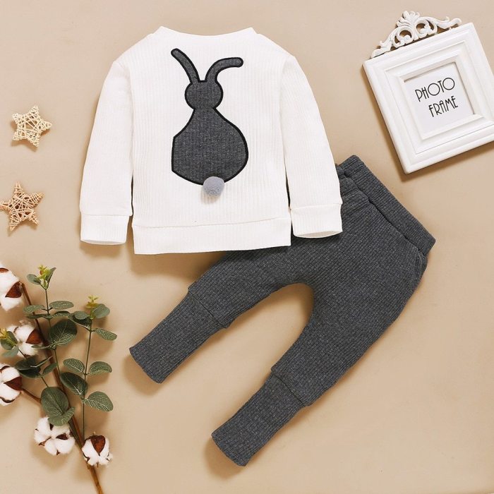 Toddler Baby Boys Girls Clothes Long Sleeve O-neck Bunny Printed Cartoon Rabbit Romper Bodysuit+pants Outfits