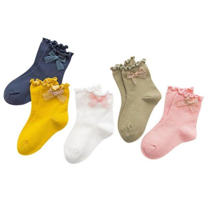 5 Pairs Baby girl socks Bows Princess Socks cute Baby Socks Tube Booties Vertical Striped Toddler Kids Sock 3-13Y