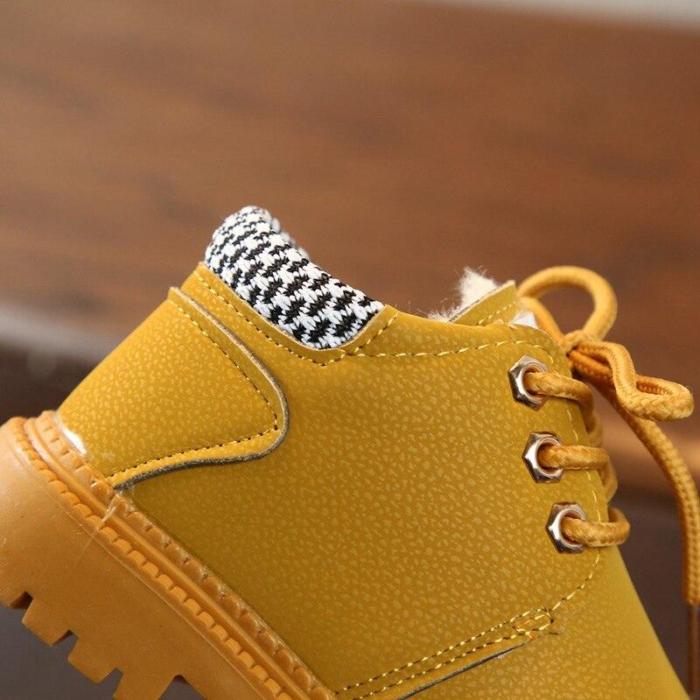 Plus velvet Leather Boots Baby Boys Lace-Up Shoes Anti-slip Walking Shoe Super Warm