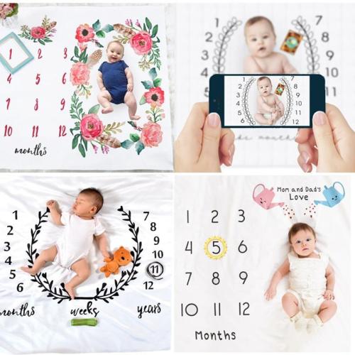 CAN Customize Baby Blanket Newborn Swaddle Stroller Bedding Wrap Photo Background Cloth Monthly Growth Number Photography Props