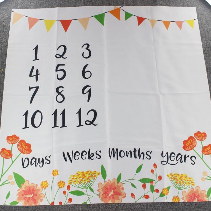 Floral Printed Baby Milestone Blanket Photography Photo Props Newborns Infant Growth Monthly Backdrop Cloth Commemorative