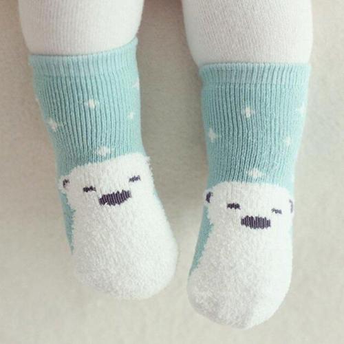 Cute Kid Baby Girl Boy Bear Penguin Pattern Coral Velvet Thick Warm Socks Above Ankle Socks