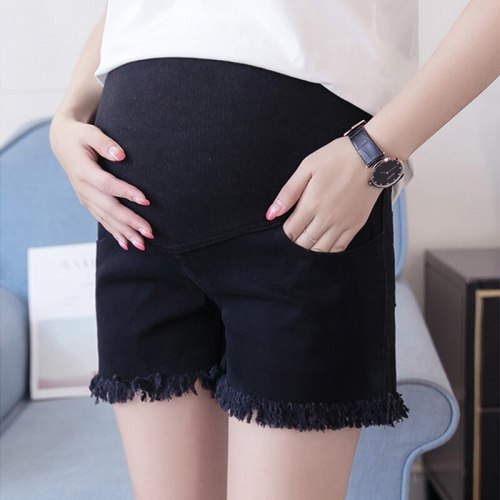 Maternity Short High Waist Support Belt Comfort Pregnant Jeans Denim Pants