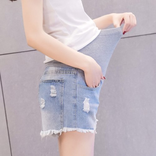 Summer Fashion Denim Maternity Shorts Elastic Waist Belly Short Jeans Clothes for Pregnant Women Hot Ripped Hole Pregnancy