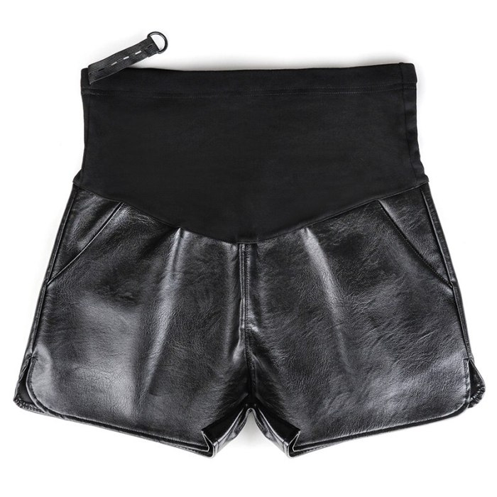 2020 Elastic Waist PU Leather Shorts Maternity Belly Pants Spring Summer Pregnancy  Shorts