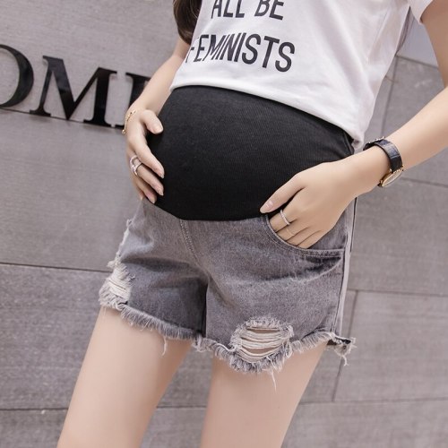 2020 High Waist Denim Maternity Shorts Summer Cool Ripped Jeans Pocket Pants Pregnancy Shorts
