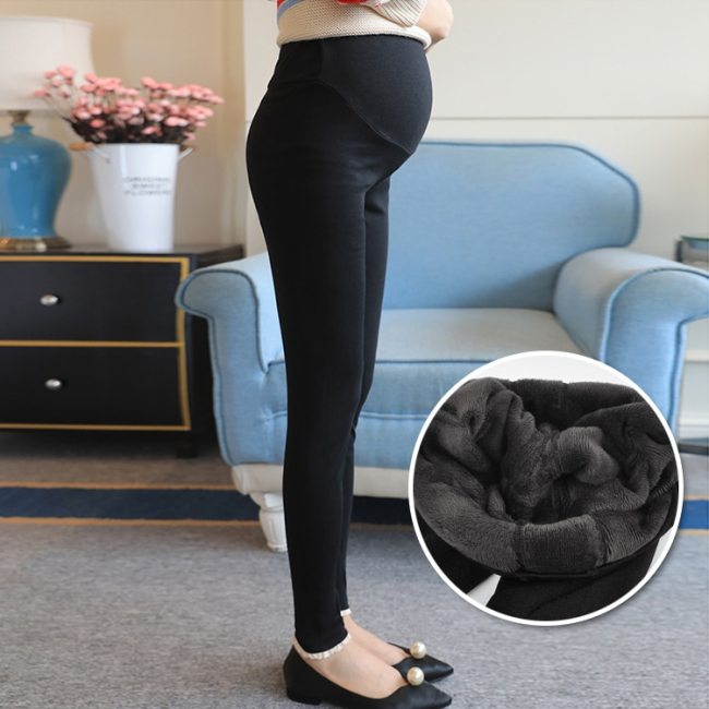 Winter Pregnant Women Black Leggings for Maternity Warm Soft Velvet Pants